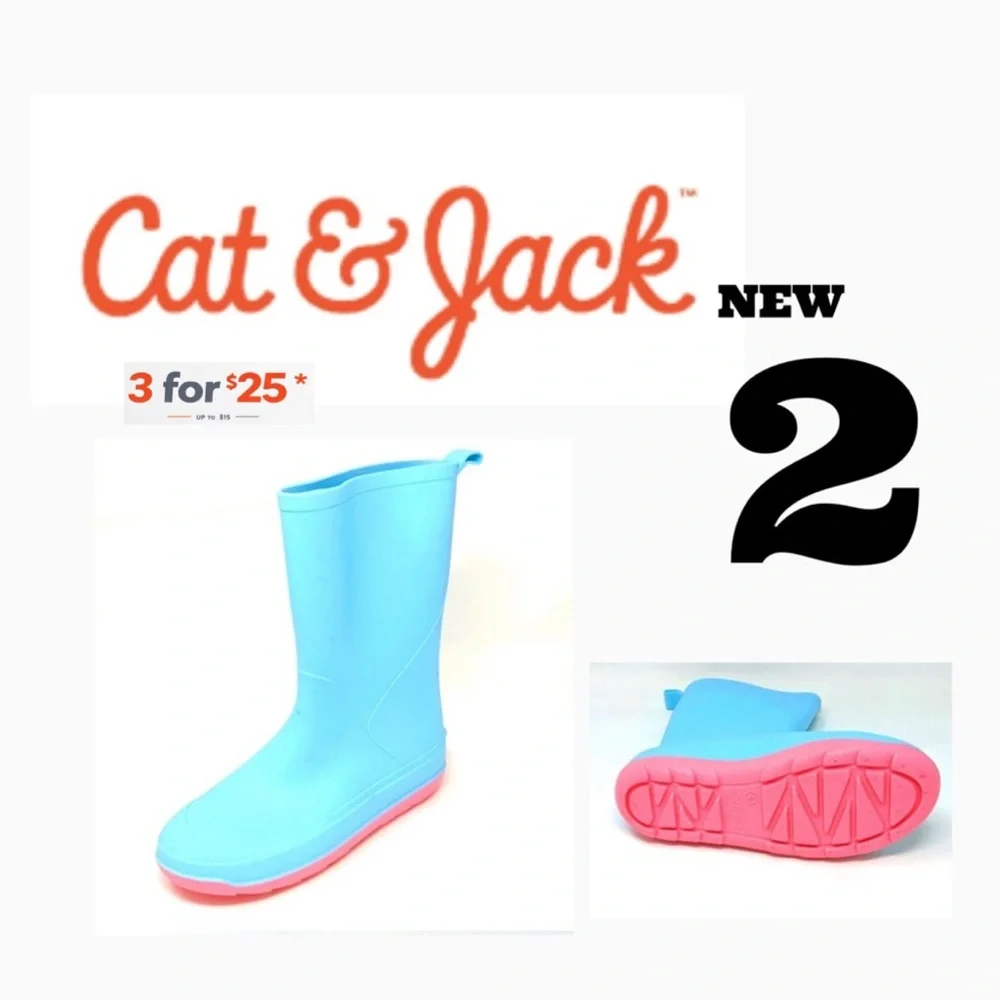 Cat & Jack Aqua Boots with Pink Soles size 2